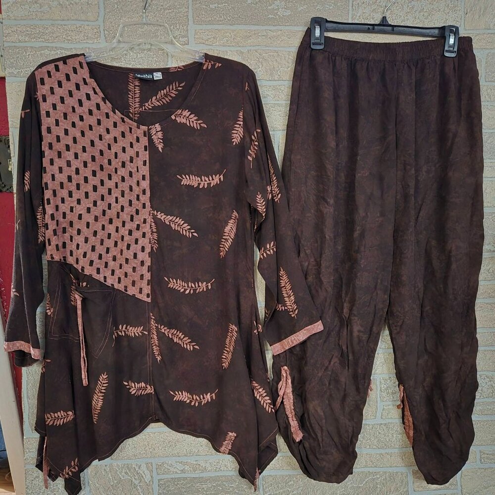 Iguana clothing co 2 piece shirt tunic & loose pants set M L